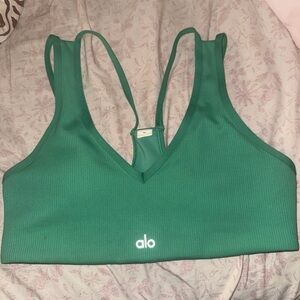 ALO Yoga Green Ribbed V-Neck Sports Bralette